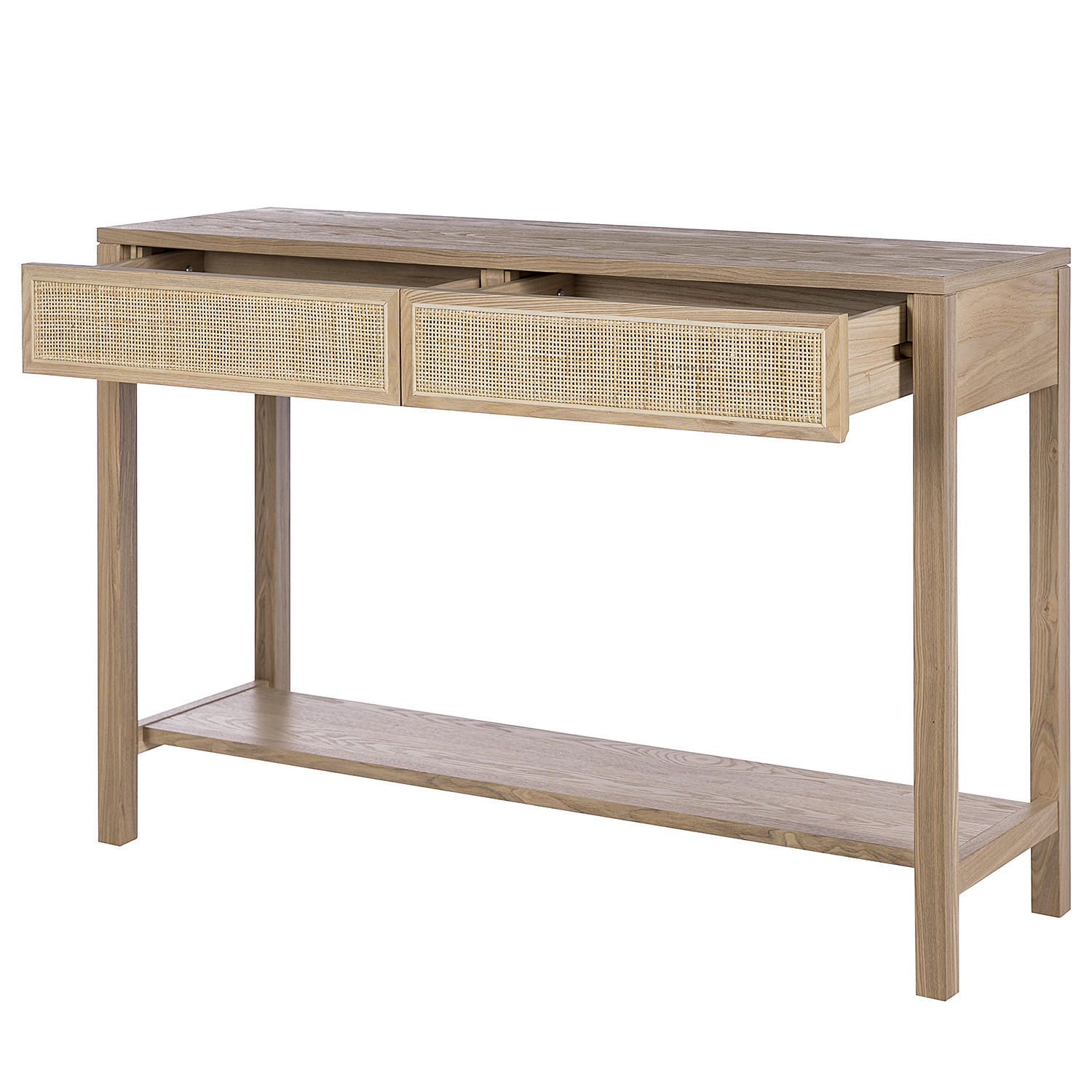 KONSOLENTISCH - Rattan / Eiche teilmassiv - Beige, Holzwerkstoff (35/110/75cm) - home24