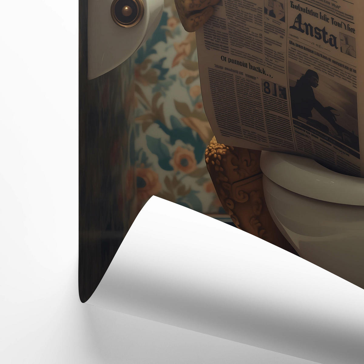 POSTER für WC Badezimmer FROSCH in Toilette Retro Zeitung Abstraktion 50x70cm - Beige/Schwarz, Papier (50/70/70cm) - Muralo