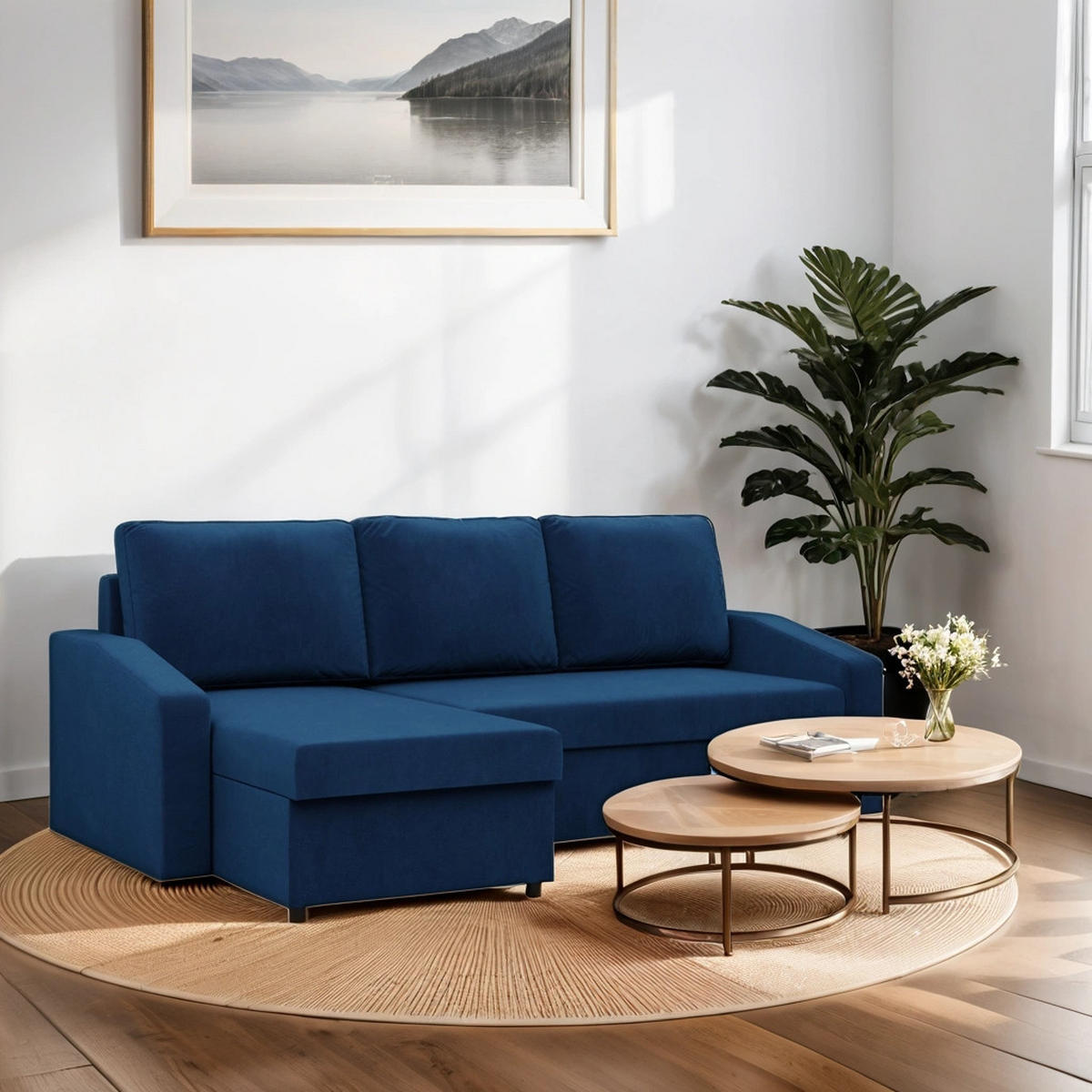 ECKSOFA Neo mit abgeschrägter Armlehnen dunkelblau - Dunkelblau, Textil (231/140cm) - SIMKAM Furniture