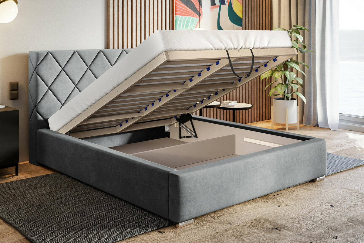 POLSTERBETT 160x200 Aron, Lattenrost, Samtstoff Hellgrau - Hellgrau, Holz/Textil (160/200cm) - Emporius