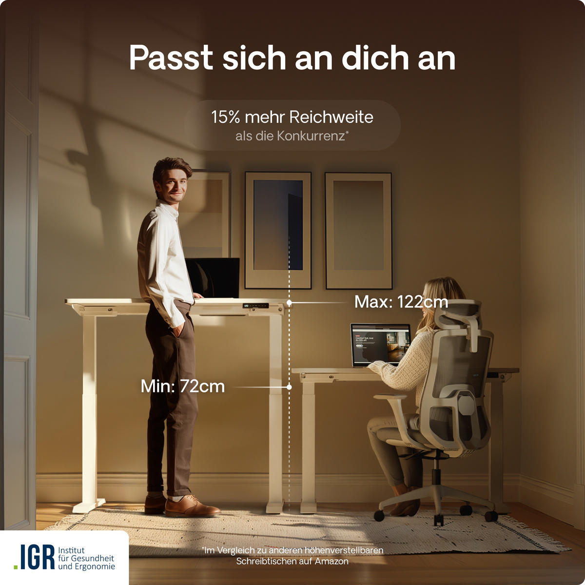 SCHREIBTISCH Elektrisch Höhenverstellbarer HomeOne 160x80cm Weiß/Weiß mit Memory-Funktion, Anti-Kollisions Technologie - Weiß, Holzwerkstoff (80/160/72cm) - Desktronic