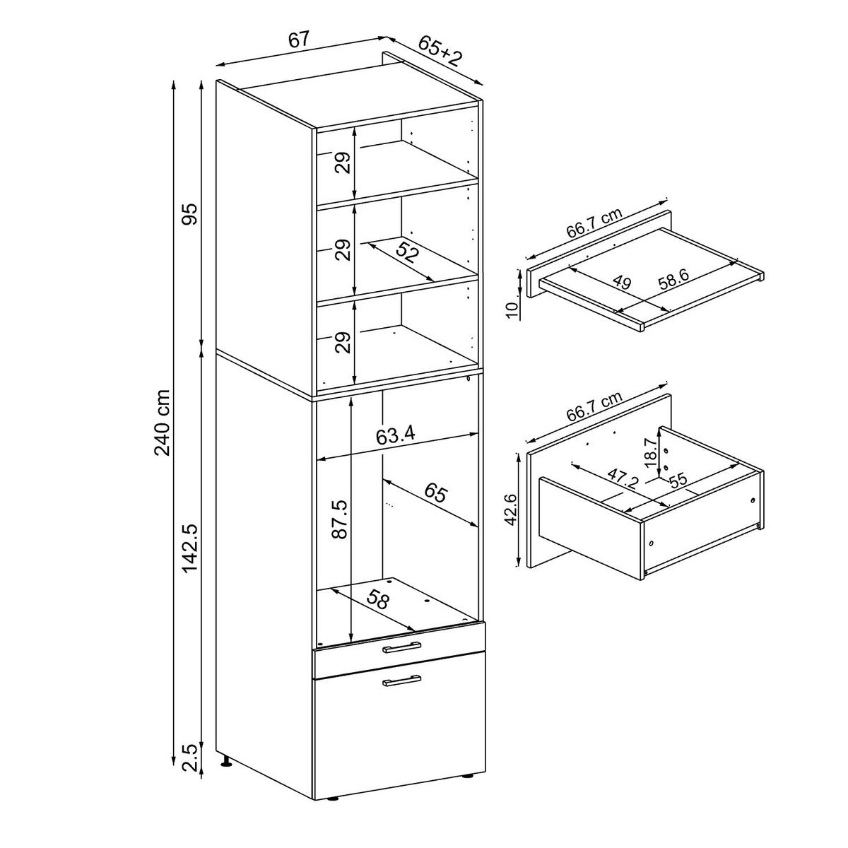WASCHMASCHINENSCHRANK Serie 2 67cm Breit, 240cm Hoch - Weiß, Holzwerkstoff (67/240/67cm)