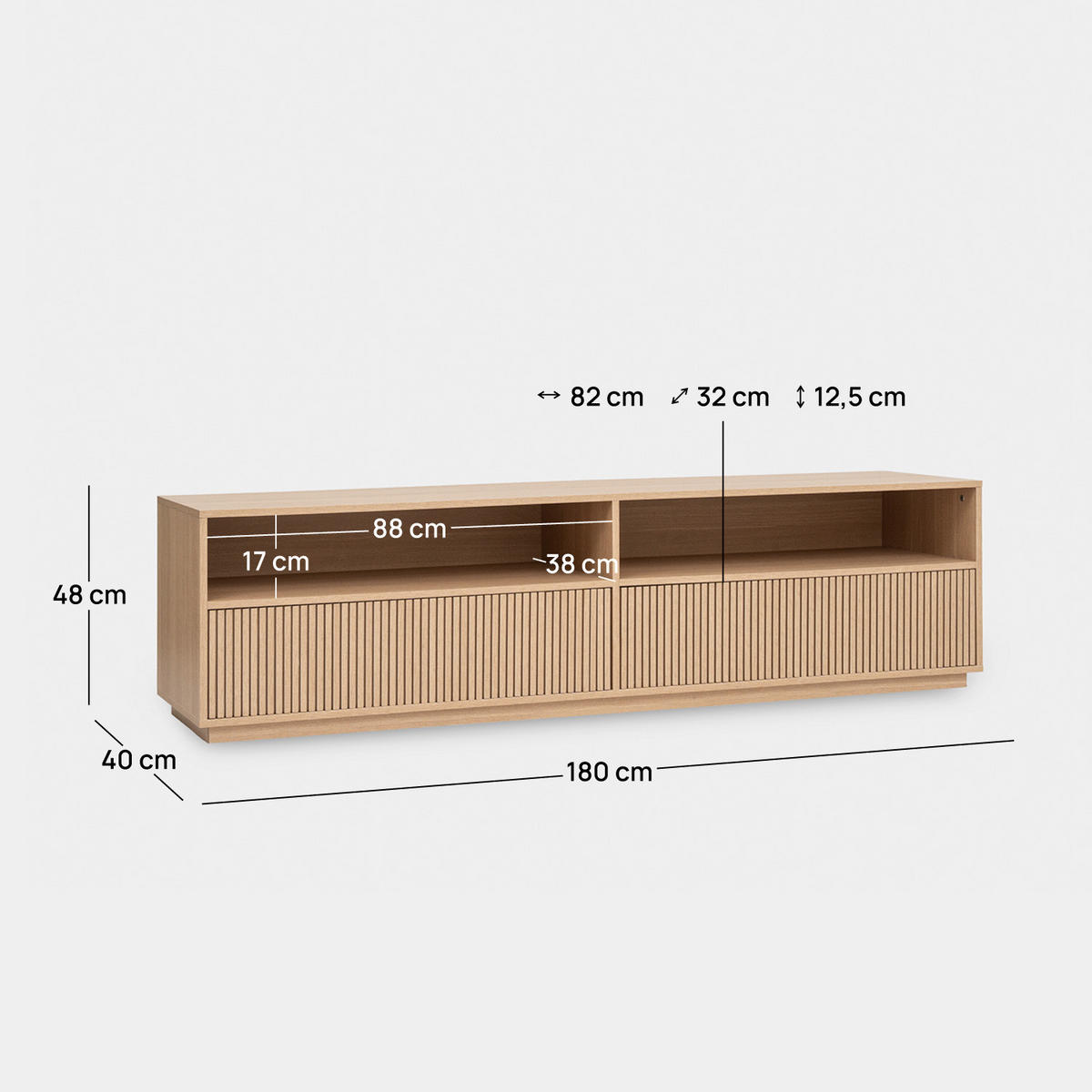 TV-ELEMENT Saven Natürlich 180 cm x 48 cm - Naturfarben, Holzwerkstoff (180/48/40cm) - Klast Home