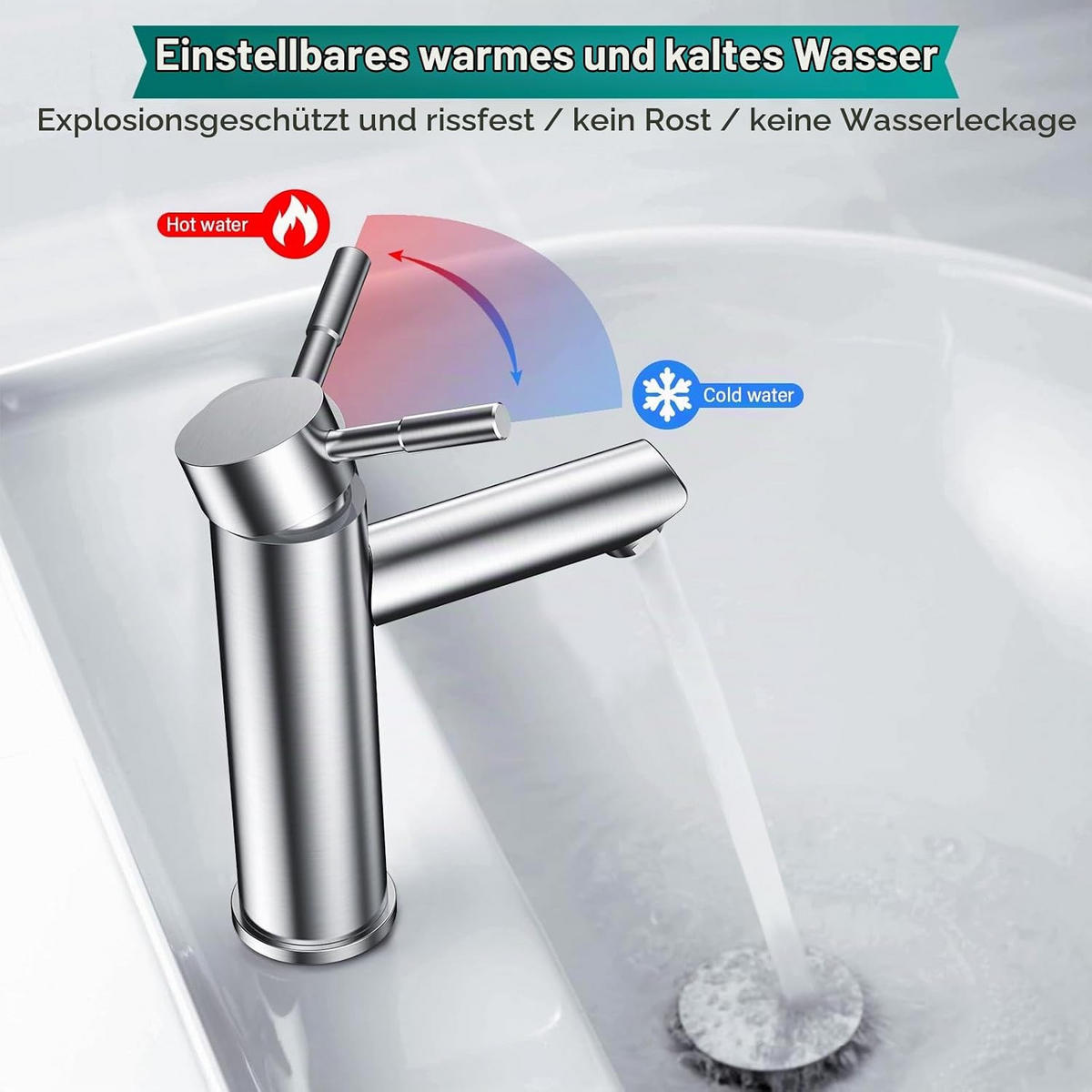 BADEZIMMERARMATUR, 17,5 x 14 cm, silber - Silberfarben, Metall (26/5.5/20cm) - Vallsero