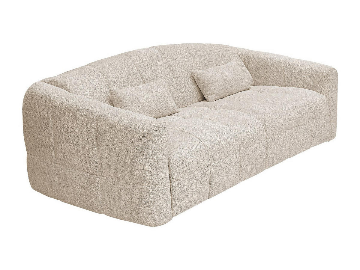 SOFA 4-Sitzer mit Schlaffunktion - Bouclé-Stoff - Cremefarben - Liegefläche 160 cm + Matratze 13 cm mit Memory-Schaum - RETUNA - Beige, Textil (220/90/208cm) - Vente-Unique