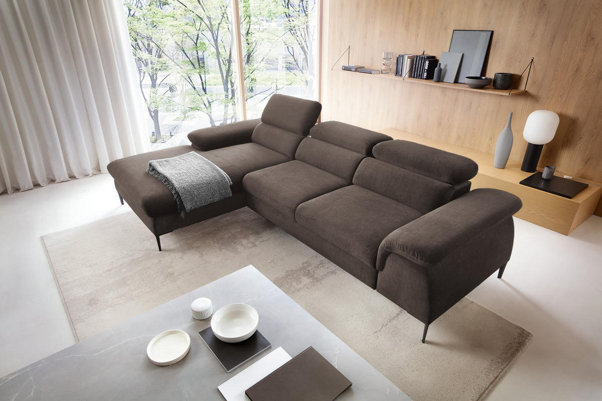 ECKSOFA L-Form 290 cm Amaro M mit Schlaffunktion, Links, Braun - Braun, Holz (288/182cm) - Emporius