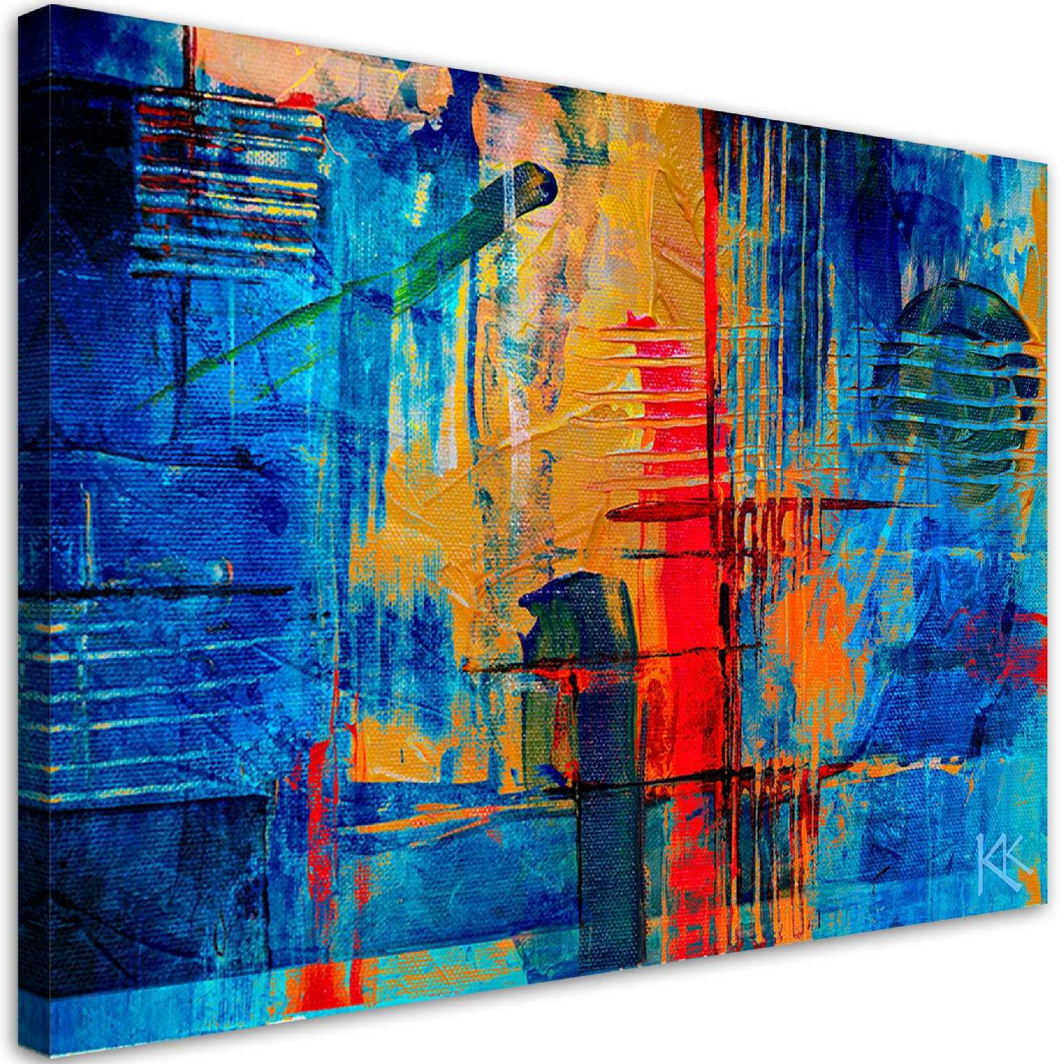 WANDBILD bunte abstraktion handgemalt - Blau, Textil (60/40cm) - Feeby