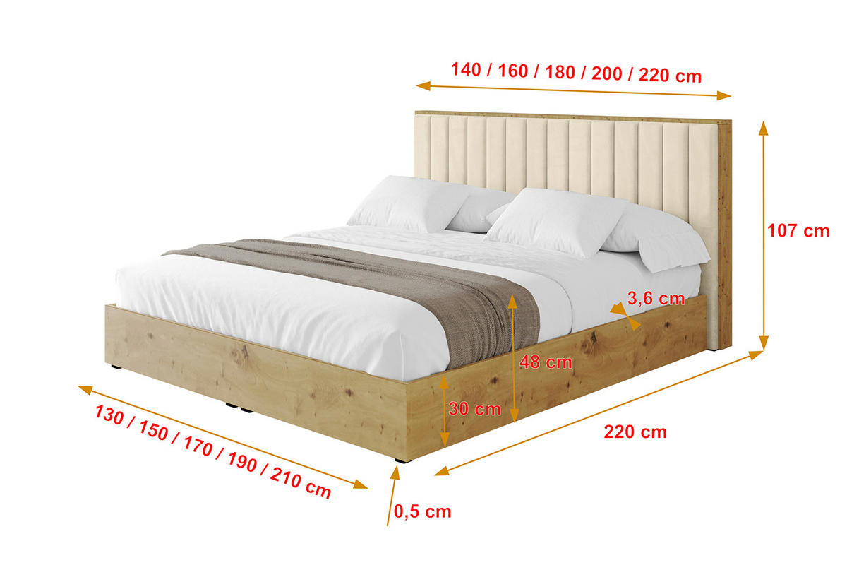 POLSTERBETT mit Bettkasten und Lattenrost, Bett mit Matratze H3/H4 - ENZO4 140x200 Beige - Ecru, Holzwerkstoff/Textil (140/200cm) - ALTDECOR