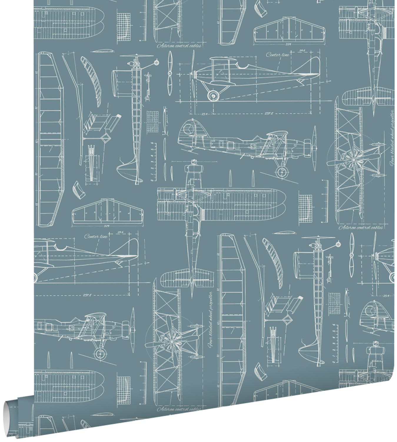 TAPETE Kontruktionszeichnungen von Flugzeugen 53 cm x 10.05 m - Blau, Papier (53/0.1cm) - ESTAhome