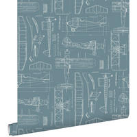 TAPETE Kontruktionszeichnungen von Flugzeugen 53 cm x 10.05 m - Blau, Papier (53/0.1cm) - ESTAhome