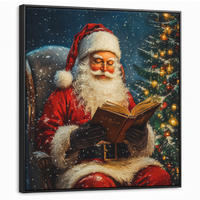 LEINWAND Bilder mit Rahmen - Weihnachtsmann - Weihnachten - Winter - Weihnachtsbaum - 90x90 - Bordeaux, Textil (90/90cm) - MuchoWow