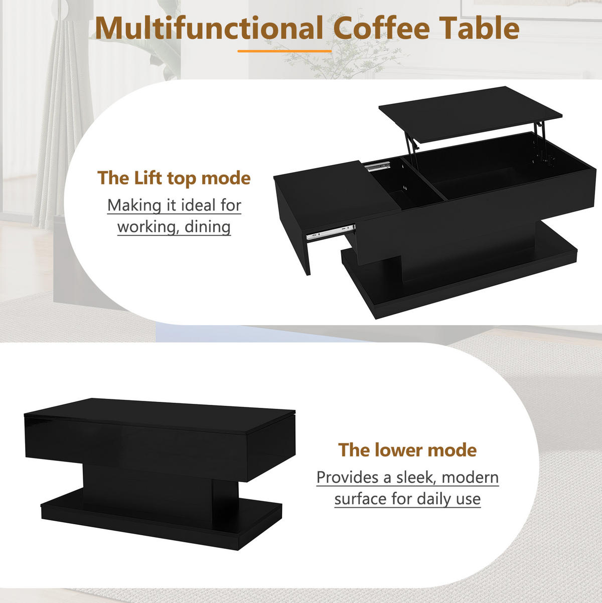 COUCHTISCH 100/50/45 cm in Schwarz aus Spanplatte mit LED-Beleuchtung und Stauraum - Schwarz, Holzwerkstoff (100/50/45cm) - OKMYHOME