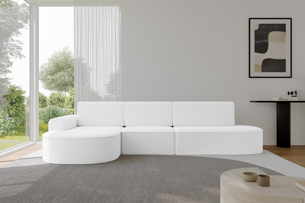 ECKSOFA mit Schlaffunktion Ottomane Links MARI L2-S 368X167X85 Weiß Bouclé - Schwarz/Weiß, Holzwerkstoff/Kunststoff (368/167cm) - ALTDECOR