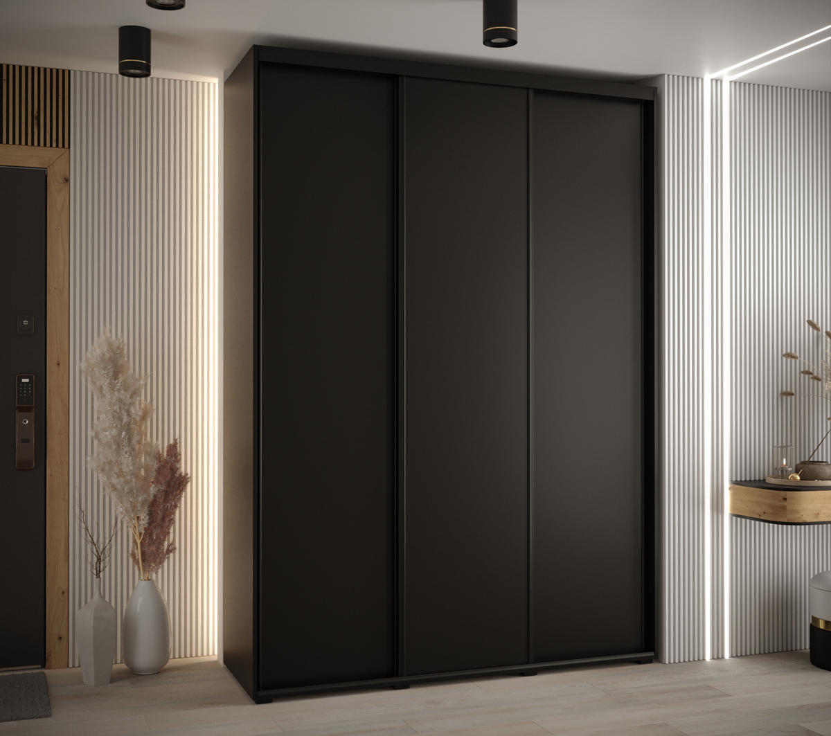 SCHWEBETÜRENSCHRANK 235,2/170/60 3-türig - Schwarz, Holz/Metall (170/235/60cm) - Abiks Möbel