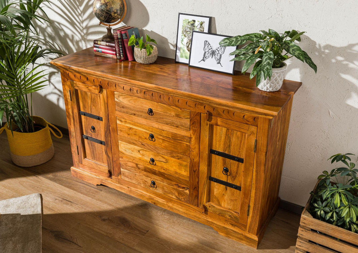 SIDEBOARD Akazie 150x45x89 honig lackiert OXFORD #0513 - Braun, Holz (150/89/45cm) - Massivmoebel24
