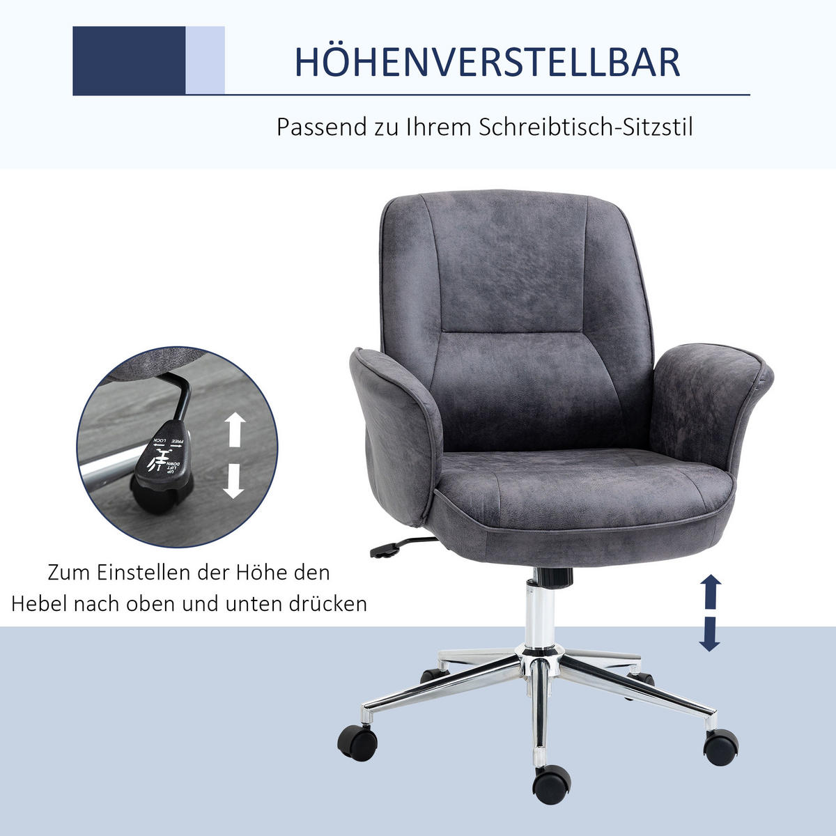 BÜROSTUHL Schreibtischstuhl drehbar verstellbar Mikrofaser Schaumstoff Grau - Dunkelgrau, Kunststoff (69/102/67cm) - Vinsetto