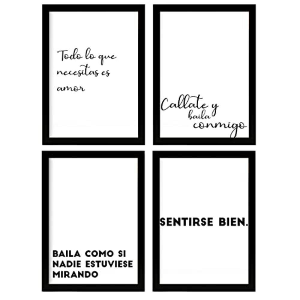 POSTER Set mit 4 Tanzen TypografieStil A3 Schwarzer Rahmen - Schwarz, Papier (29.7/3cm) - Nacnic