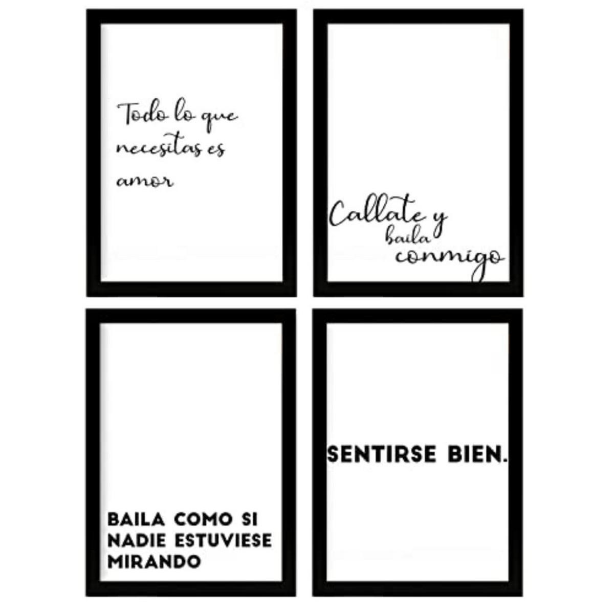 POSTER Set mit 4 Tanzen TypografieStil A3 Schwarzer Rahmen - Schwarz, Papier (29.7/3cm) - Nacnic
