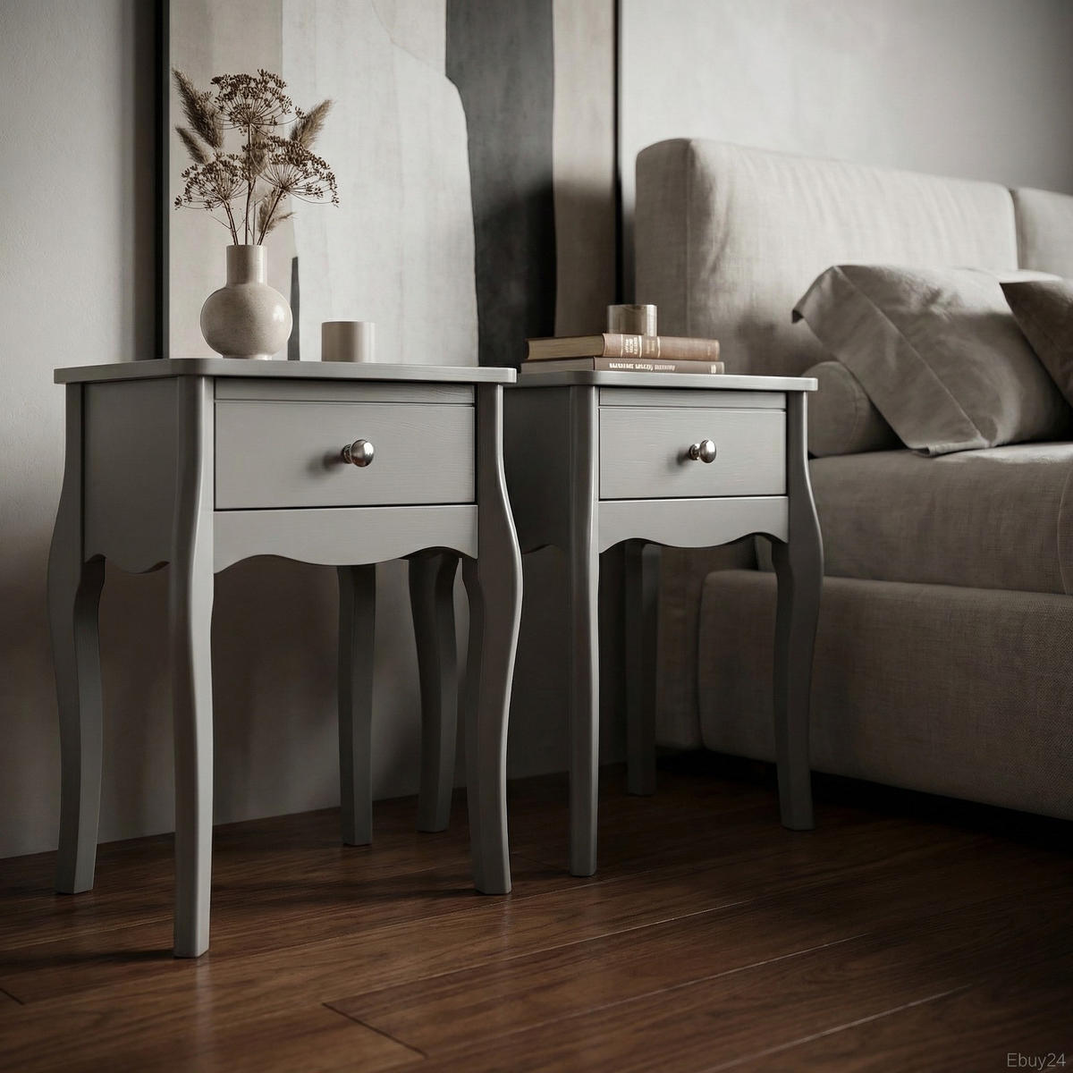 NACHTTISCH 2er-SET Baroque Grau lackiert 45/35/55 cm - Grau, Holzwerkstoff (45/55/35cm) - ebuy24