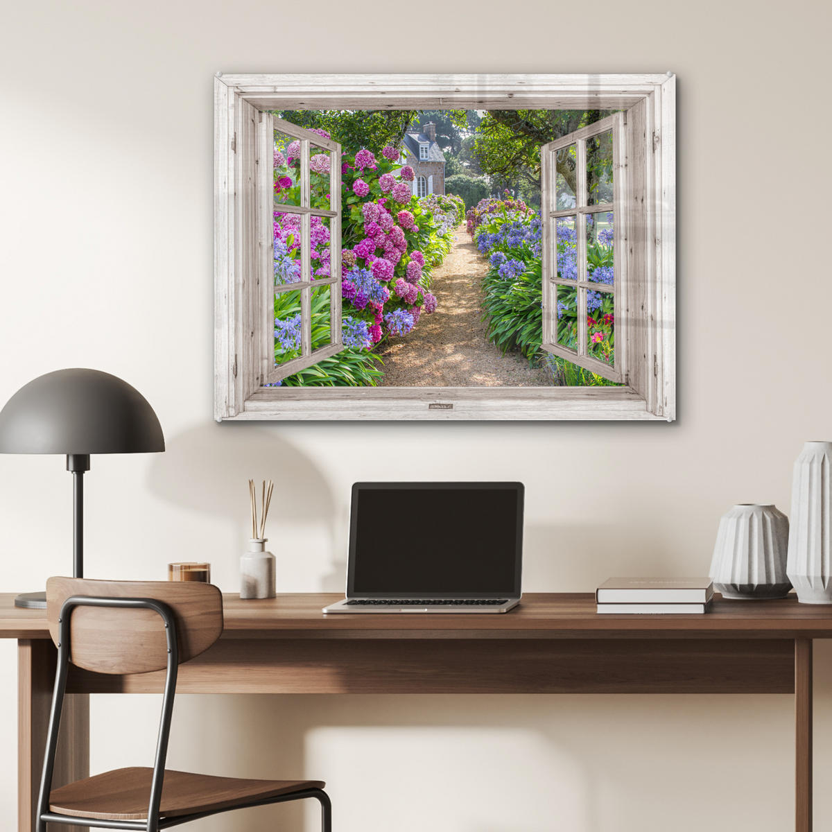 ACRYLGLASBILD Hortensie - Durchsichtig - Blumen - Sommer - Lila - Weg 80x60 cm - Lila, Glas (80/60cm) - MuchoWow