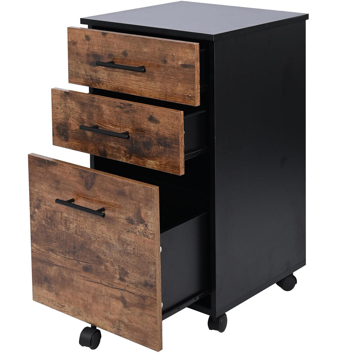 ROLLCONTAINER Holzoptik Schwarz Dunkelbraun 3 Schubladen 40x42x72 cm - Dunkelbraun/Schwarz, Holzwerkstoff/Metall (42/72/40cm) - Begryf