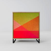 SIDEBOARD VIVID GEOMETRY, Eichefarben, 57,5x42x67,5 cm, Schwarze Metall-Rahmenfüße - Eichefarben/Multicolor, Holzwerkstoff/Metall (57.5/67.5/42cm) - SpaceRebels