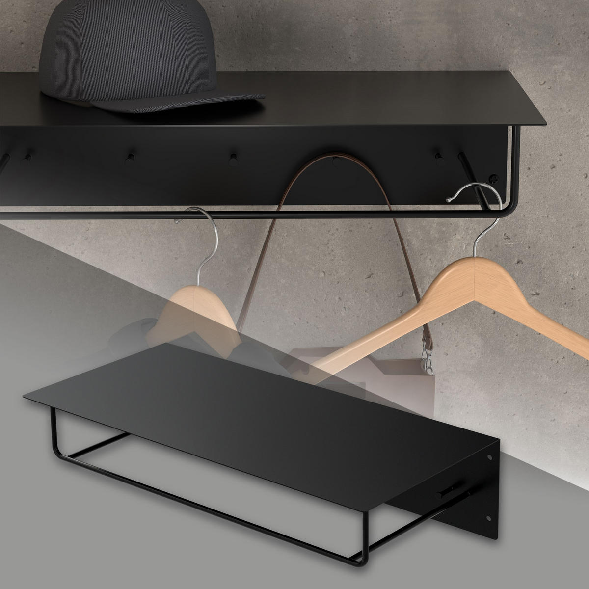 WANDGARDEROBE 60x30x15 cm Schwarz aus Metall - Schwarz, Metall (30/15/60cm) - ML-DESIGN