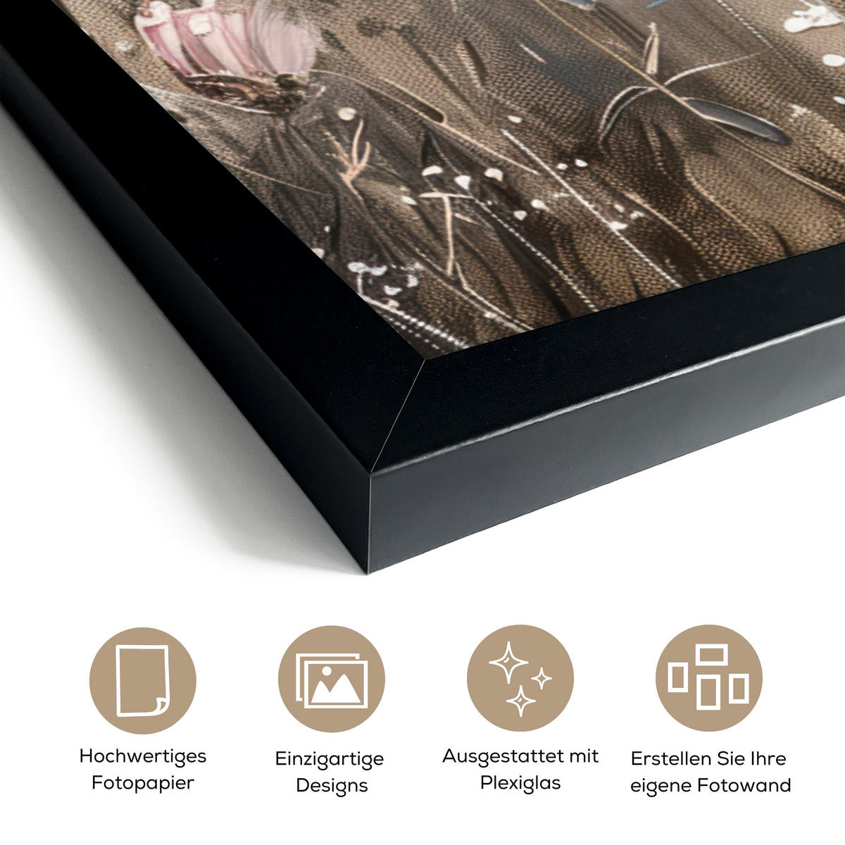 POSTER MIT RAHMEN Blumen - Rosa - Modern - Beige 80x60 cm - Beige, Papier (80/60cm) - MuchoWow