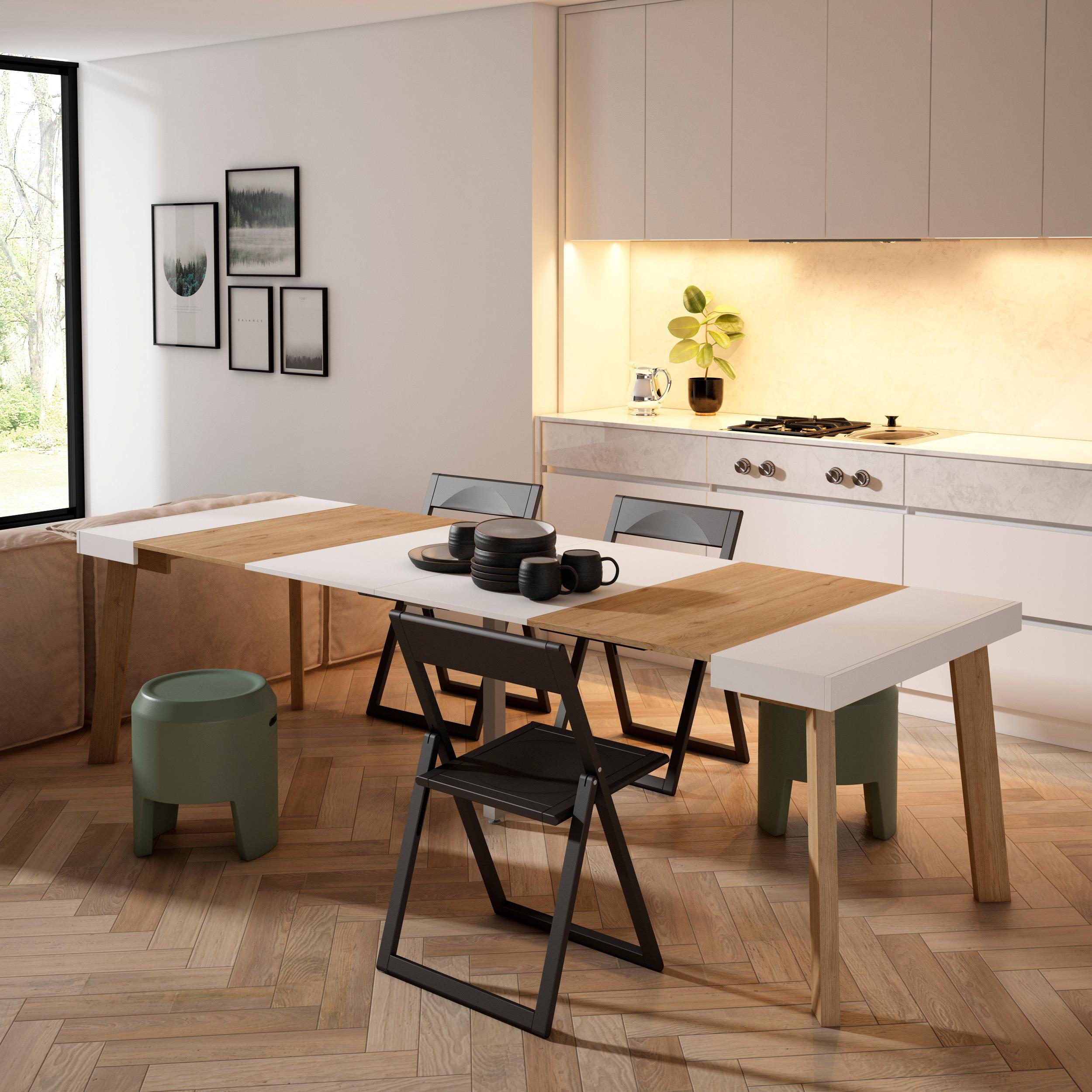 KONSOLENTISCH ausziehbar 58 bis 262cm, für 12 Gäste, eiche weiß, 90/58/73cm - Eichefarben/Weiß, Holzwerkstoff (90/262/73cm) - Skraut Home