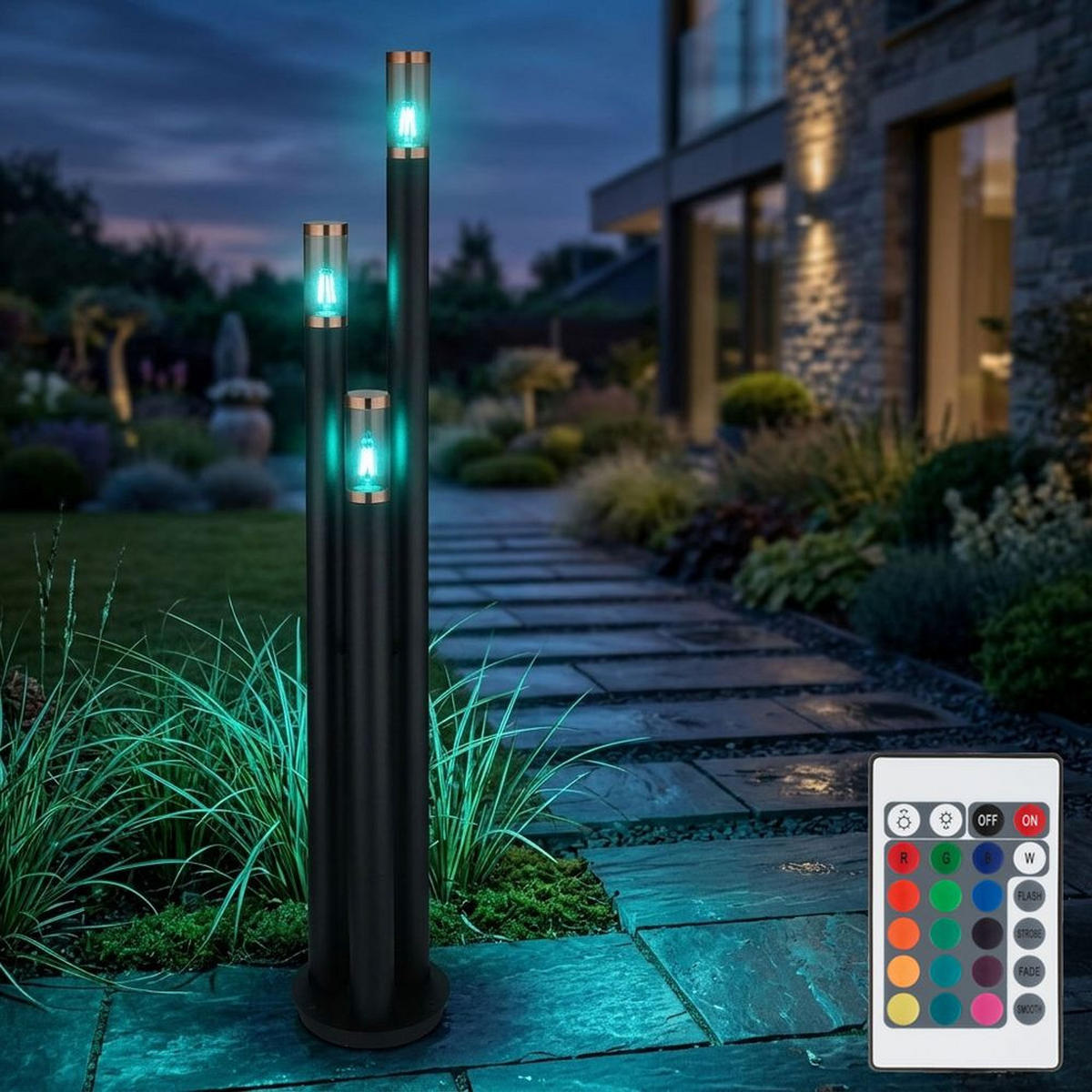 RGB LED STEHLEUCHTE Edelstahl Schwarz - Schwarz, Metall (28/28/170cm) - Globo Lighting
