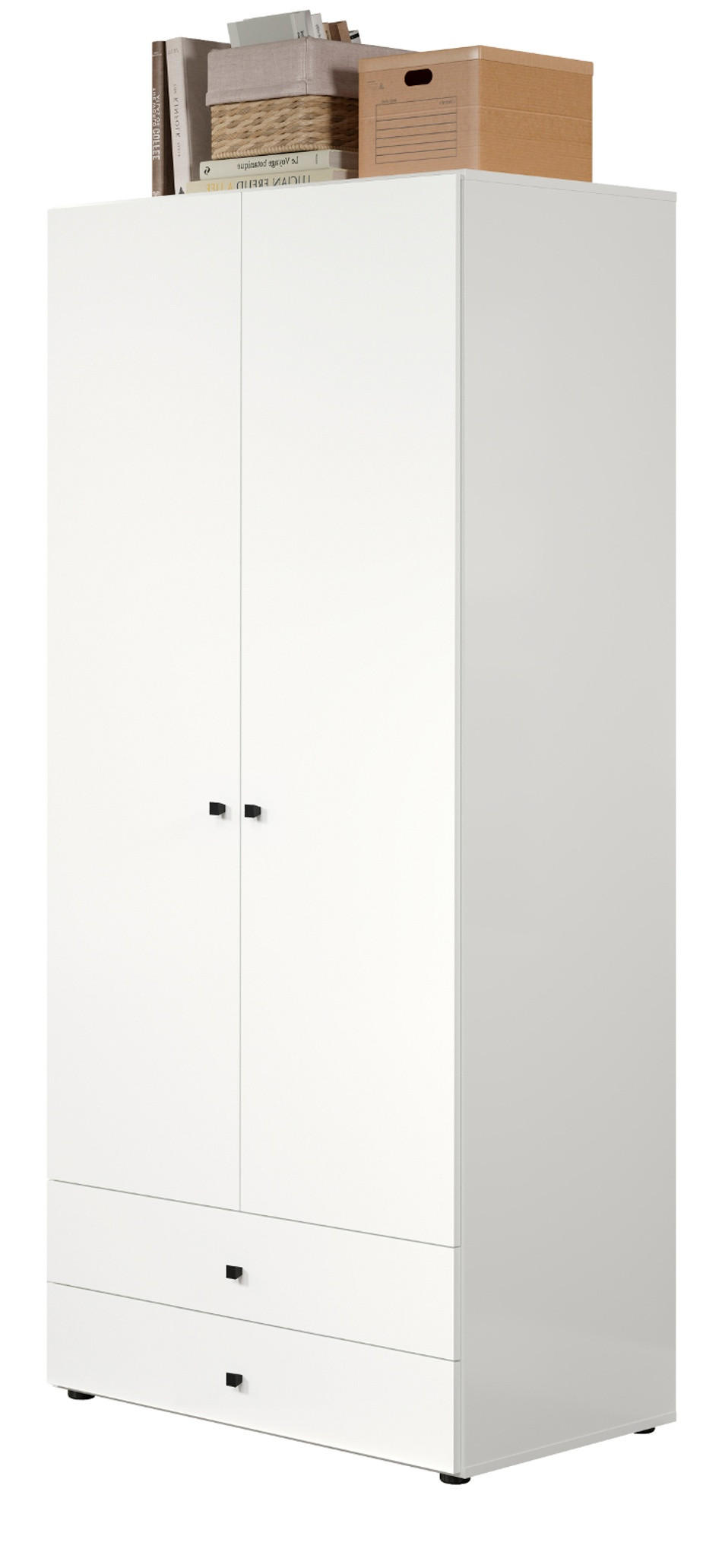 KLEIDERSCHRANK weiß 81 x 176 cm, Drehtürenschrank 2-türig mit Schubalden - Schwarz/Weiß, Holzwerkstoff/Kunststoff (81/176/51cm) - Top.Furn