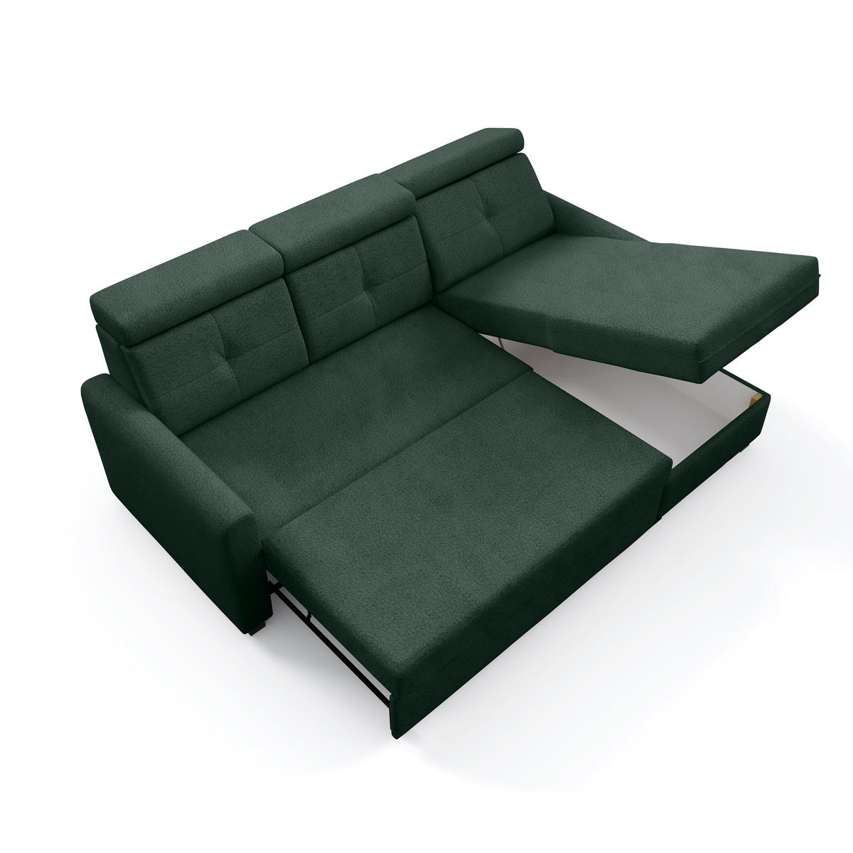 ECKSCHLAFSOFA Milano, Dunkelgrün, rechts - Dunkelgrün/Schwarz, Textil (217/166cm) - Beautysofa