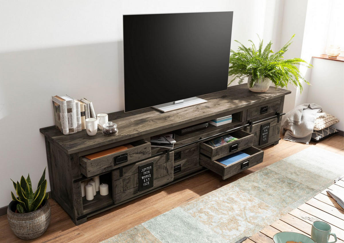 TV-BOARD Mango 240x50x60 grau lackiert RAILWAY #256 - Grau, Holz (240/60/50cm) - Massivmoebel24