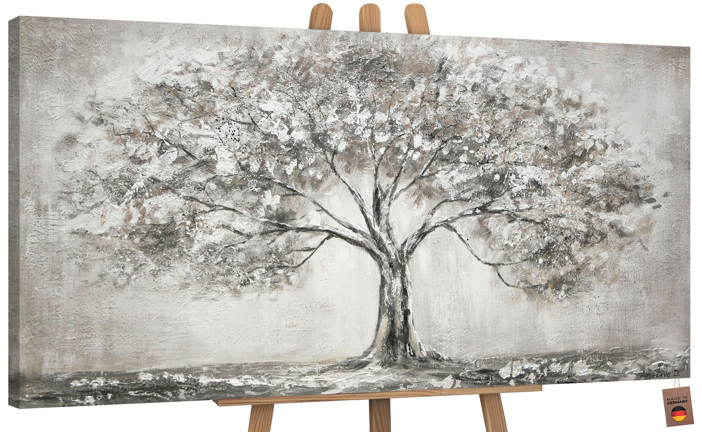 GEMÄLDE Lebensbaum auf Keilrahmen 100x50 cm - Silberfarben, Holz (100/50cm) - YS-art gallery
