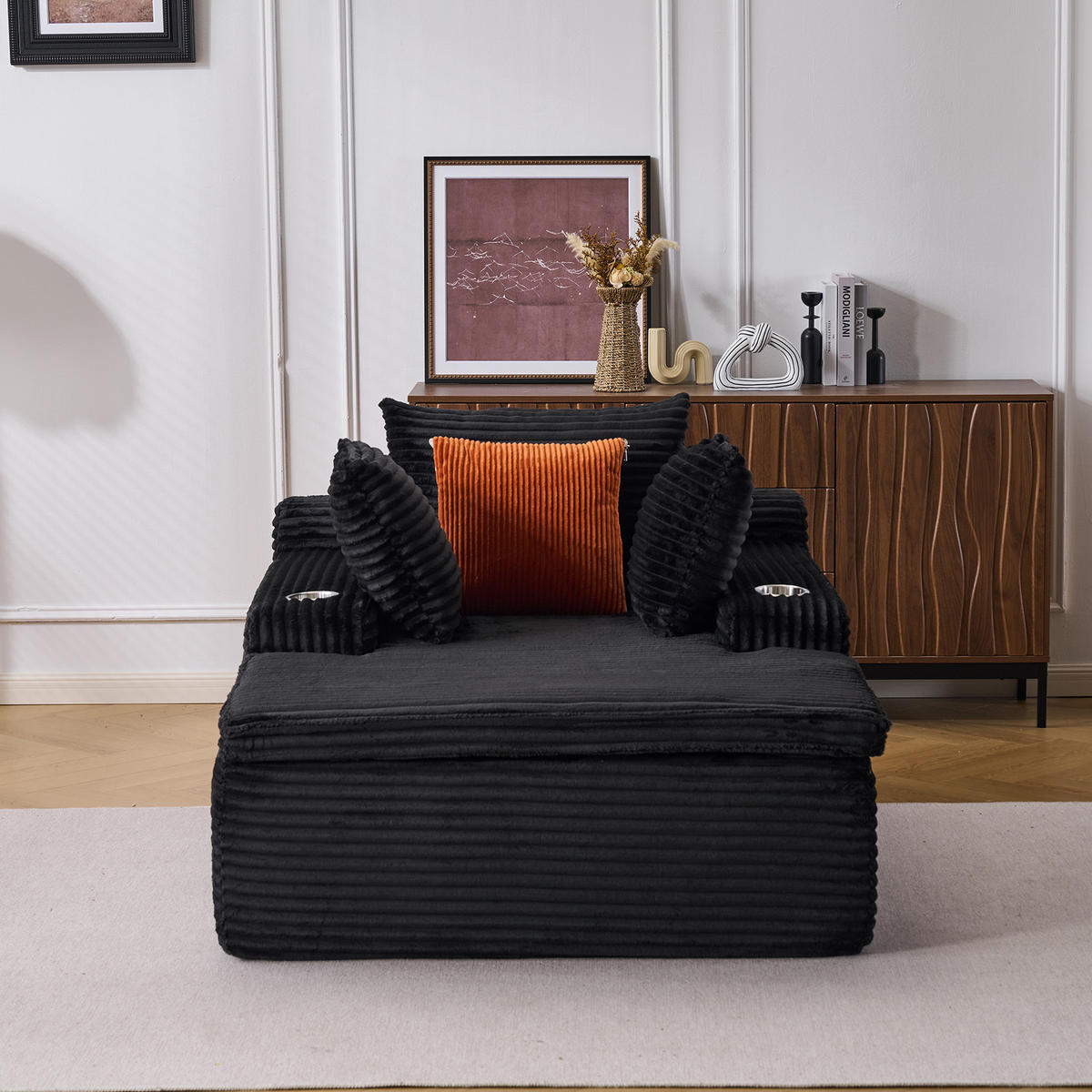 KLAPPSOFA mit 2-in-1-Funktionskissen, Cordstoff - Schwarz - Schwarz, Textil (113/63/164cm) - KOMHTOM