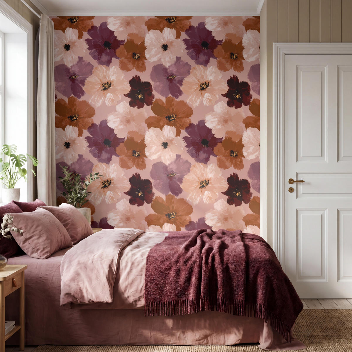TAPETE - Blumen - Abstrakt - Erdtöne - 180x220 cm - Multicolor, Papier (180/220cm) - OnlyWow