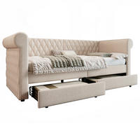 POLSTERBETT 90/200 cm Beige aus Leinen mit 2 Schubladen - Beige, Textil (90/200cm) - OKMYHOME