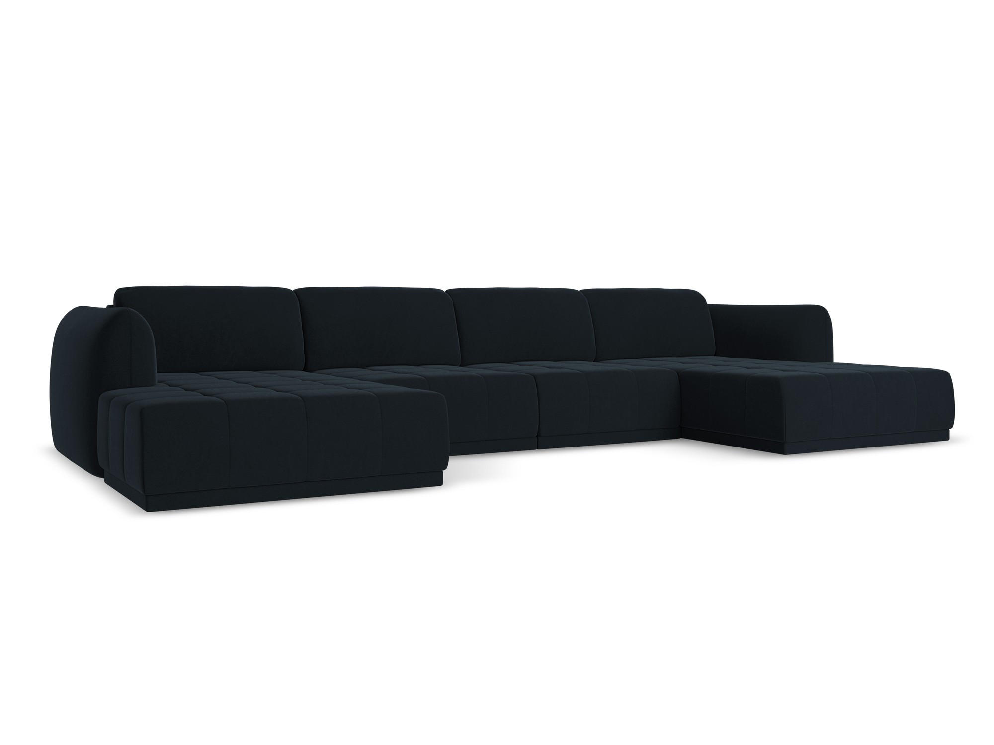 WOHNLANDSCHAFT Samt Stoff Blau - Blau/Schwarz, Kunststoff/Textil (370/74/170cm) - Makamii