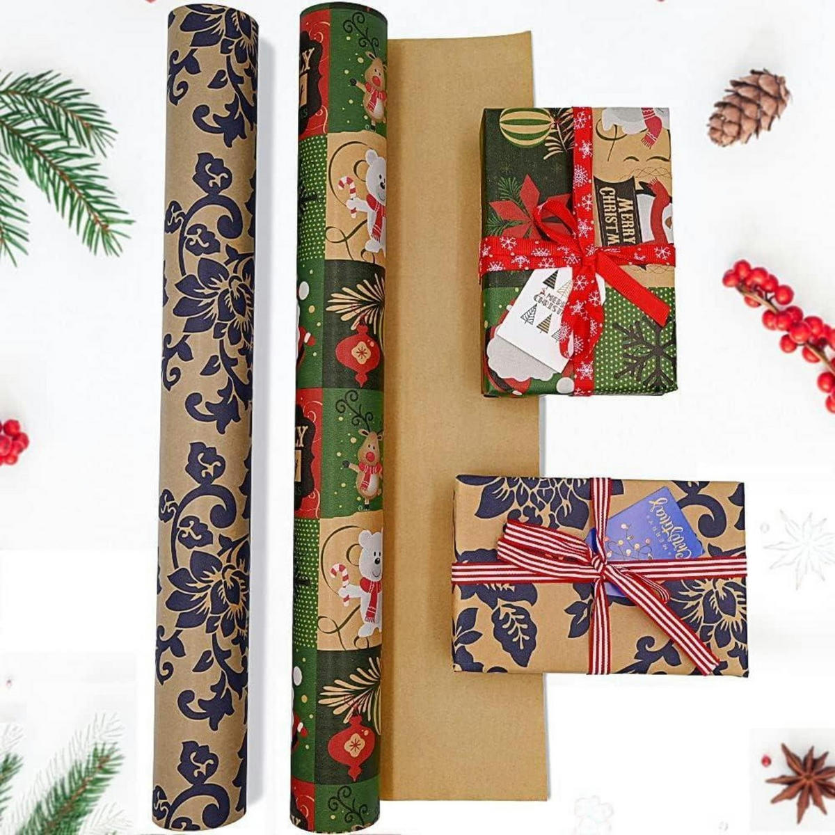 GESCHENKPAPIER 43 cm x 15 M Weihnachts-Design Kraftpapier - Multicolor, Papier (43/43/43cm)