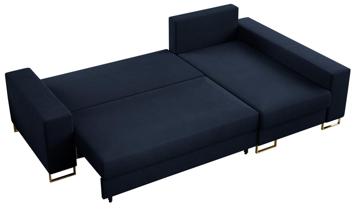 ECKSOFA Dorian Velvet Dunkelblau - Goldfarben/Dunkelblau, Textil/Metall (242/138cm) - MKS