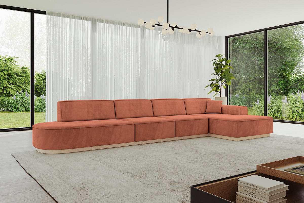 ECKSOFA Ottomane Rechts IREA-L3 - 412x165x80 cm Apricot - Koralle, Holzwerkstoff/Textil (412/165cm) - ALTDECOR