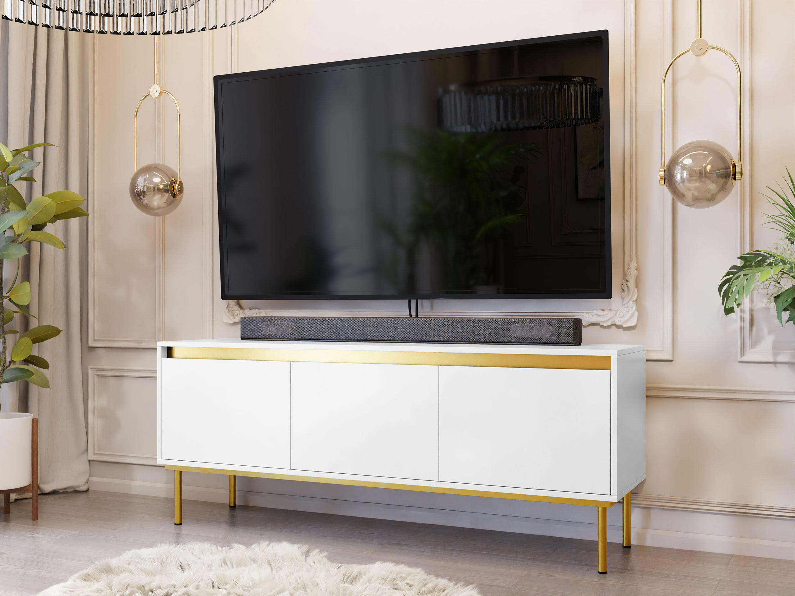 TV-LOWBOARD Carmesi 3D - Goldfarben/Weiß, Holzwerkstoff/Metall (150/60/40cm) - MIRJAN24
