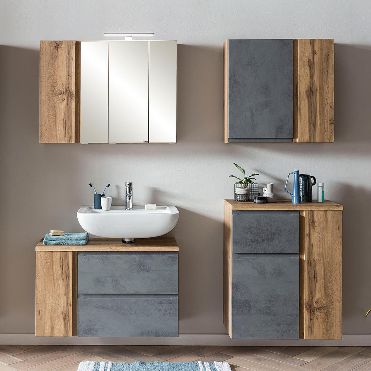 BADMÖBEL-SET Vasto-03 - Grau, Holzwerkstoff (85/200/35cm) - Lomado