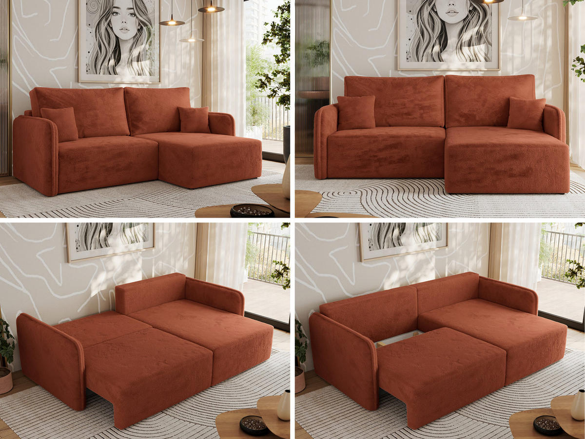 ECKSCHLAFSOFA MESTO L Orange Plüsch - rechts - Schwarz/Orange, Kunststoff/Textil (147/227cm) - MKS