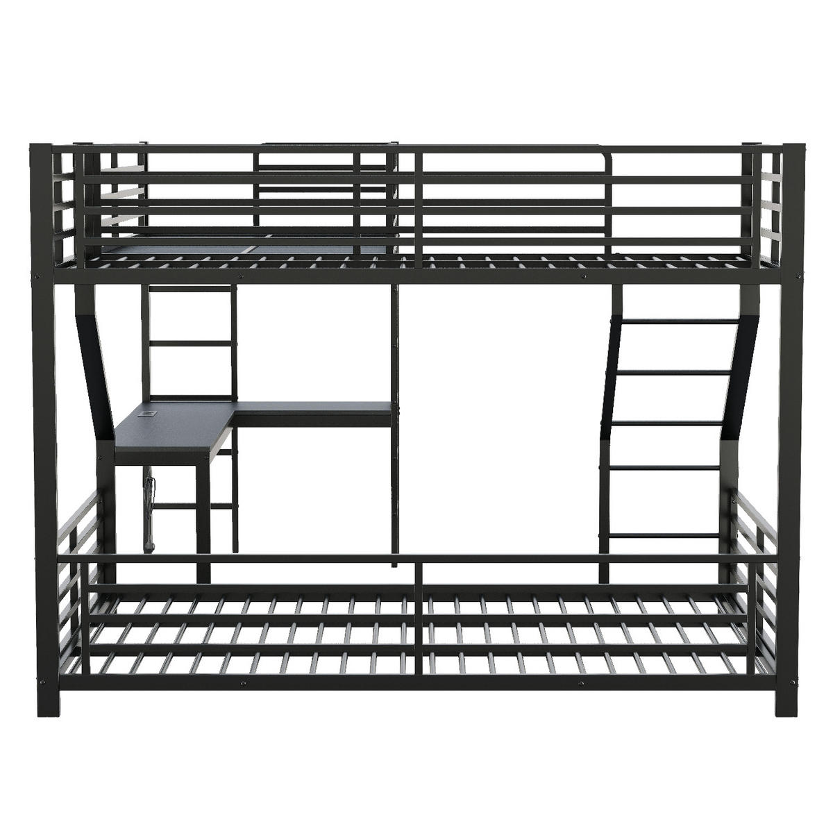 ETAGENBETT 90/200 cm Schwarz mit Schreibtisch, USB- und Type-C-Schnittstelle - Schwarz, Metall (90/200cm) - Oxeza