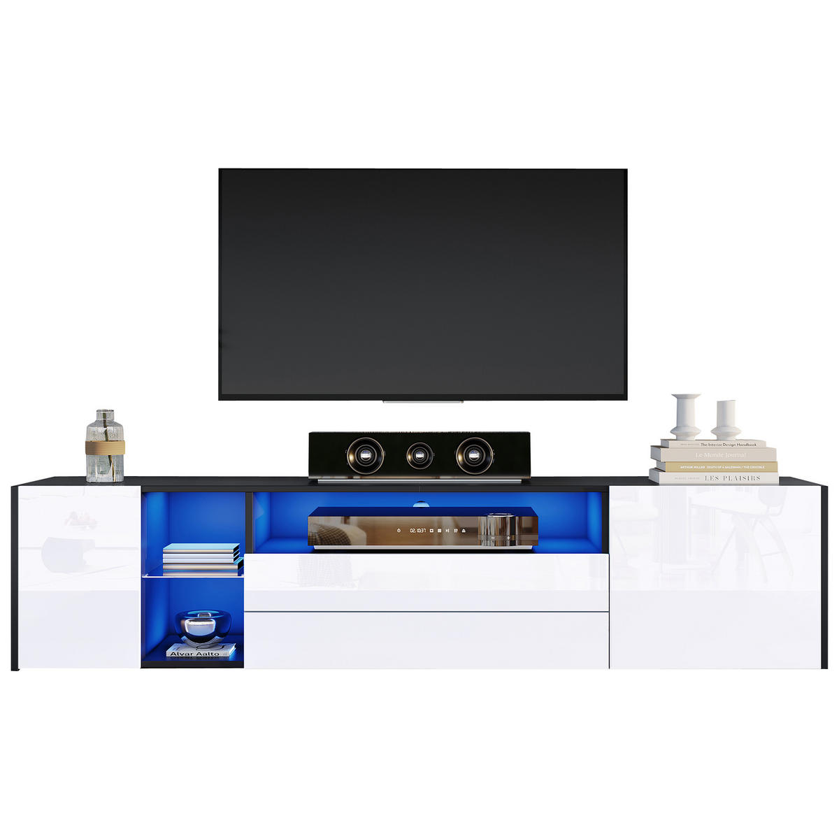 TV-ELEMENT180X40X45CM TV-Standschrank mit LED-App-Steuerung für 75-Zoll-Fernseher - Weiß, Holz (52.76/21.51/59.16cm) - Raelunyi