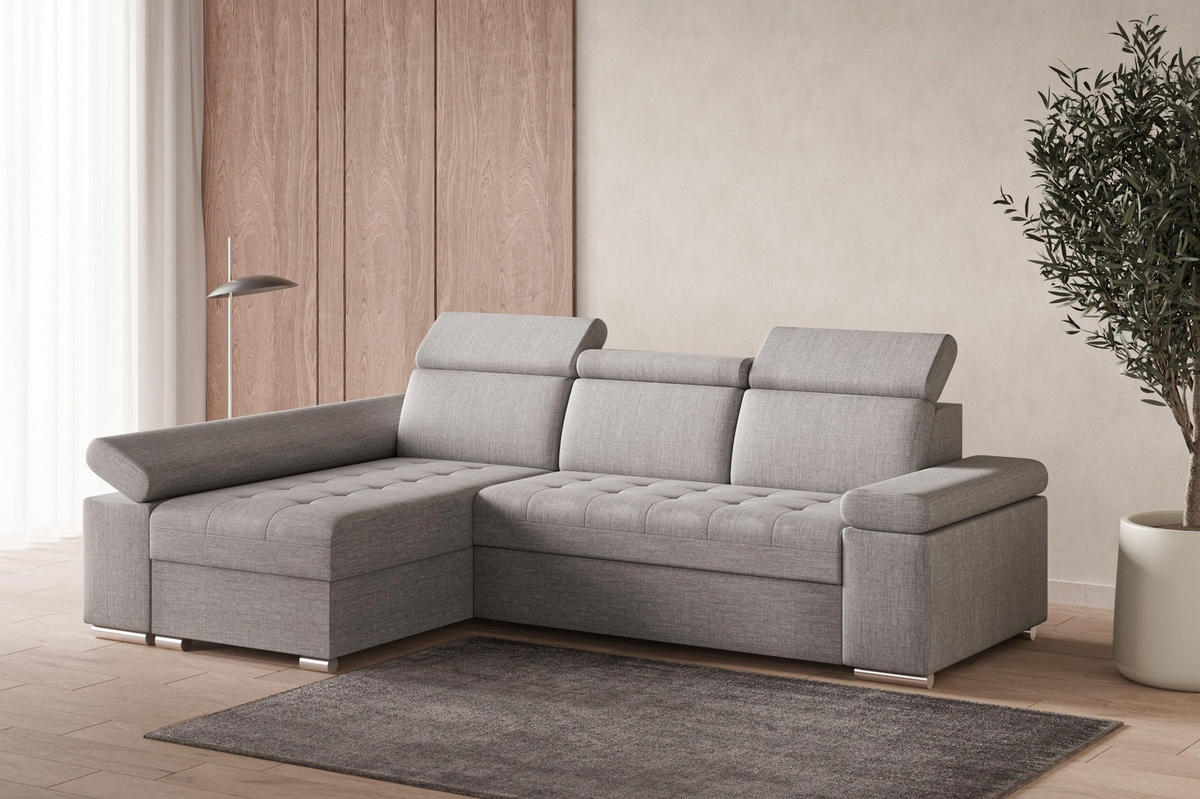 ECKSOFA mit Schlaffunktion Luka L Twist 19 - Hellgrau - Links - Silberfarben/Hellgrau, Holzwerkstoff (260/168cm) - Möblo