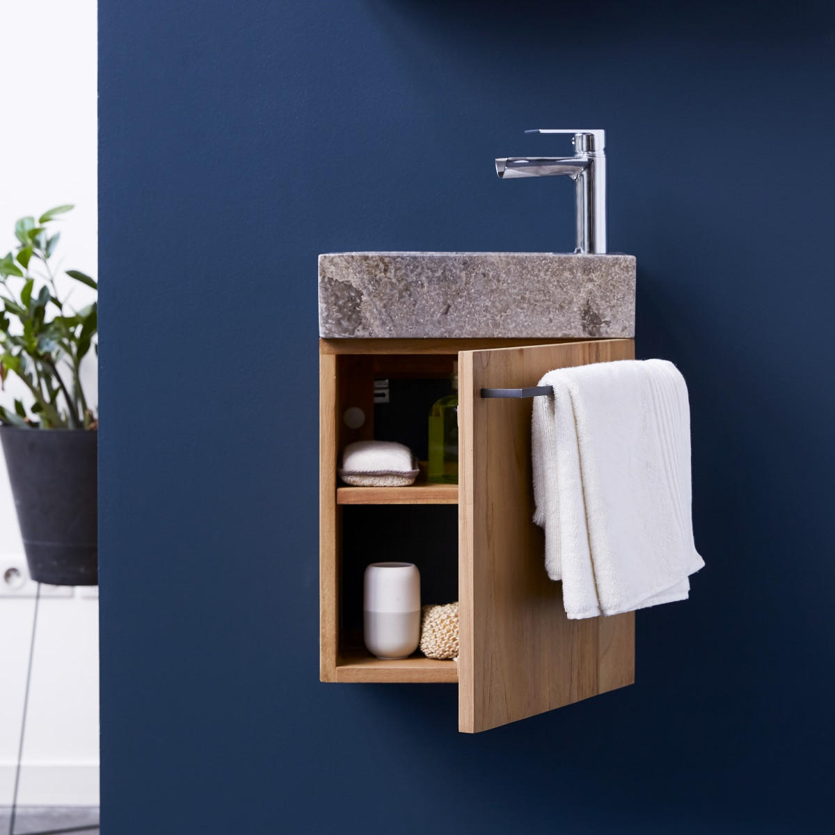 BADUNTERSCHRANK Stelle Grau aus Teak - Grau, Holz (38/52/30cm) - Tikamoon