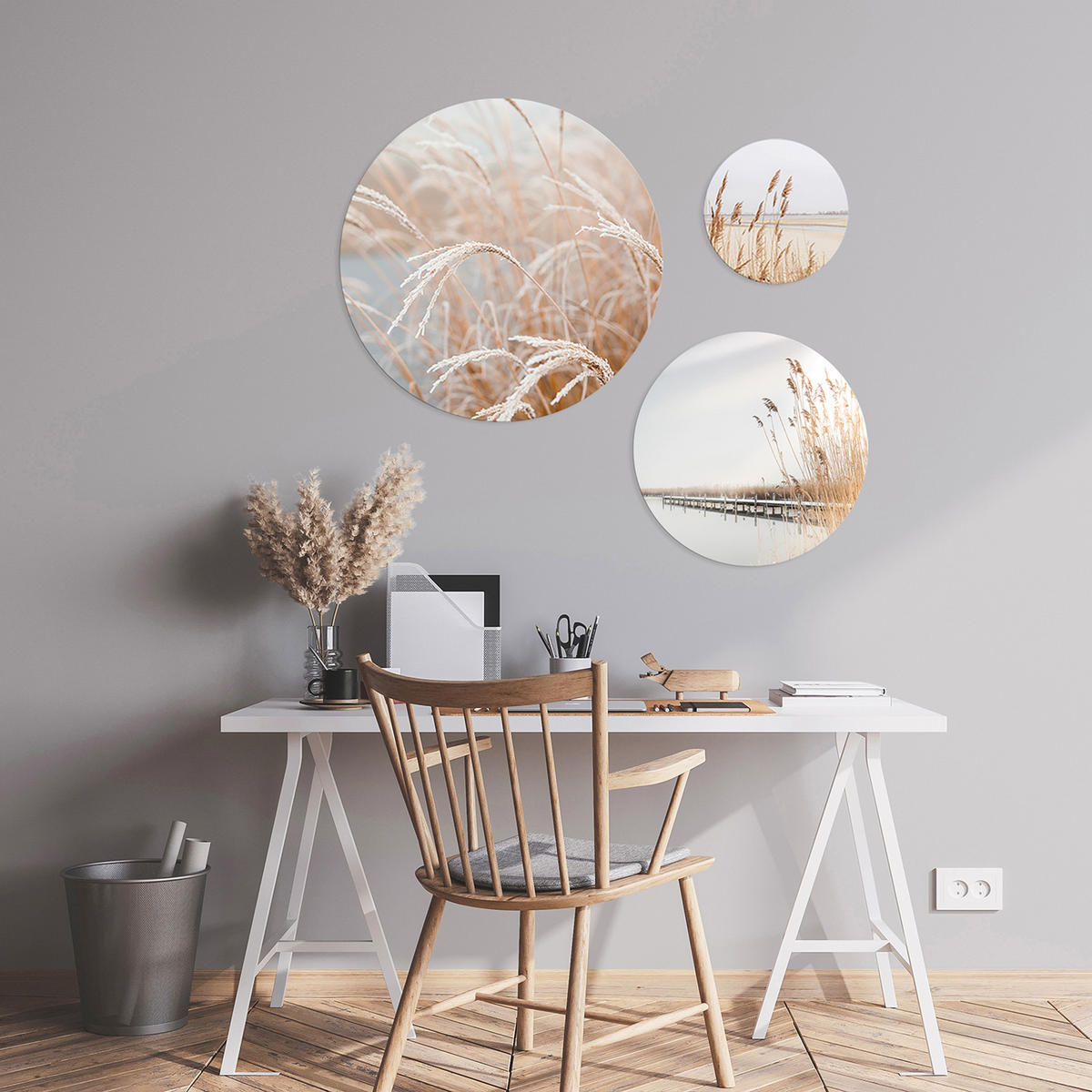 BILDERSET 3er-Set rund 55/40/25 cm Gräser - Gelb, Kunststoff (55/55cm) - artissimo