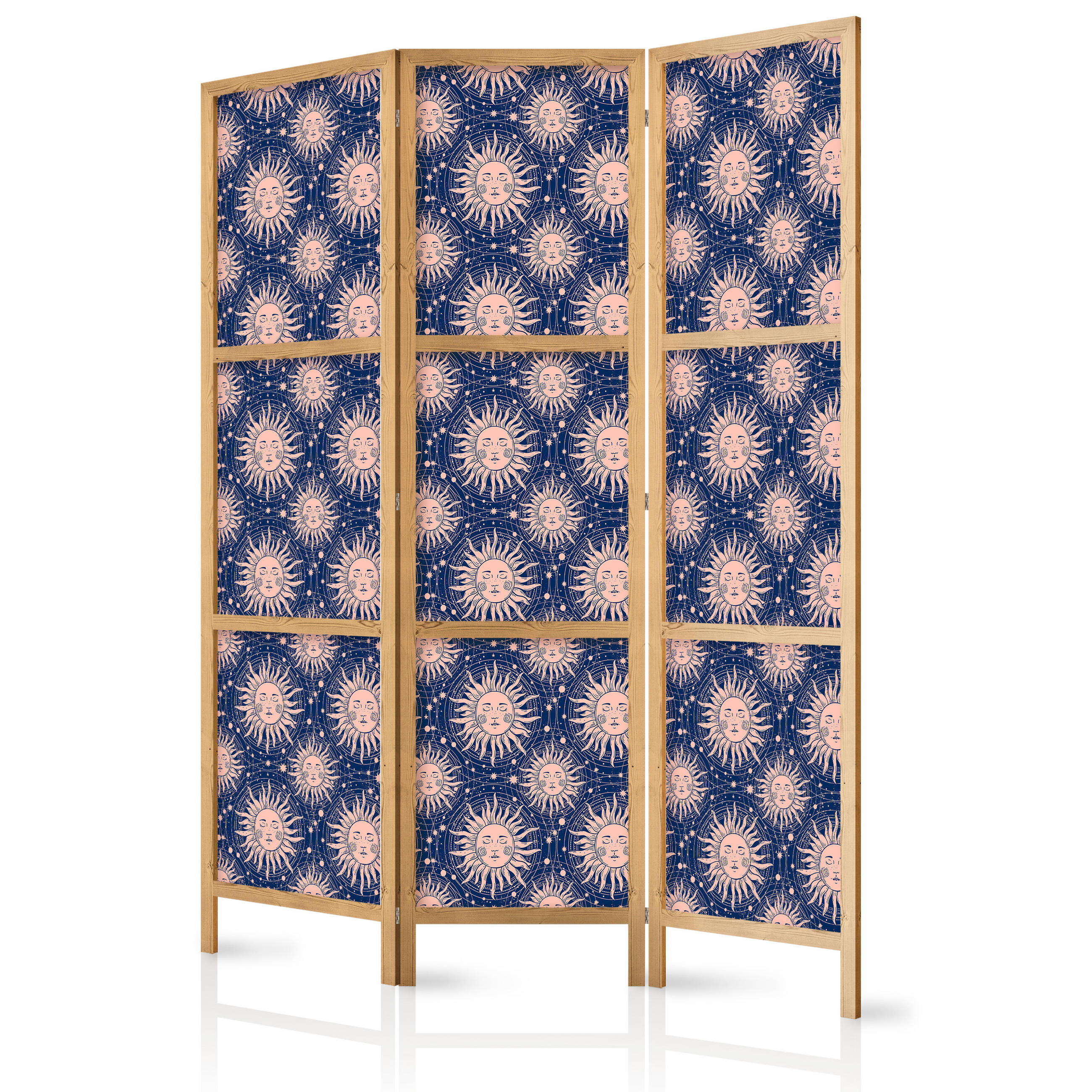 PARAVENT Japanischer 3-tlg 135x172 cm Sonnen - Blau, Holz/Textil (135/172/3cm) - Muralo